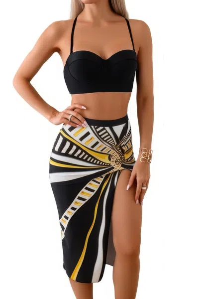 Truedames Halter Two Pieces Cross Back Knot Wrap Swimsuit In Black