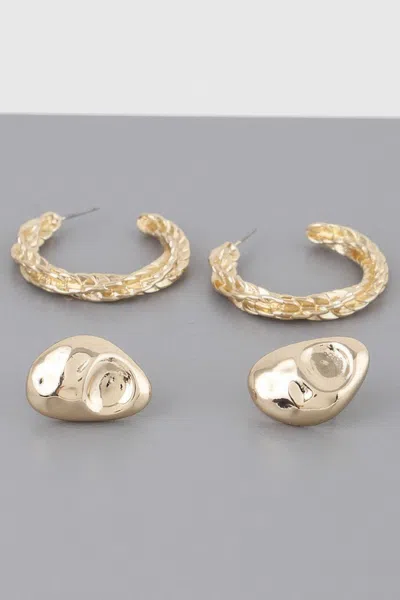 Truedames Hammered Hoop Twist Earrings Set In Gold