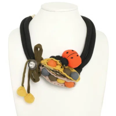 Truedames Handmade Fabric Ladybug Necklace In Black