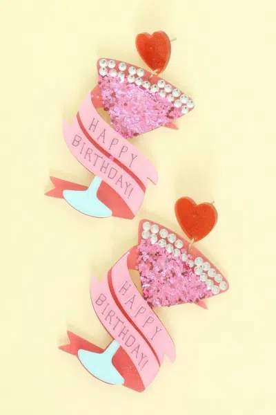 Truedames Happy Birthday Post Dangle Earrings In Pink