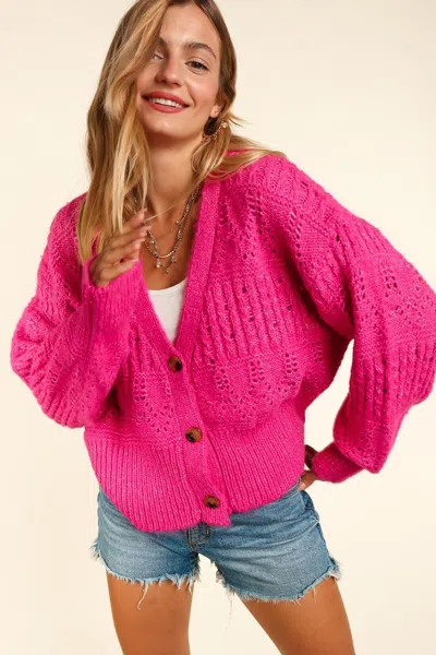 Truedames Haptics Full Size Button Down Crop Long Sleeve Cardigan In Pink