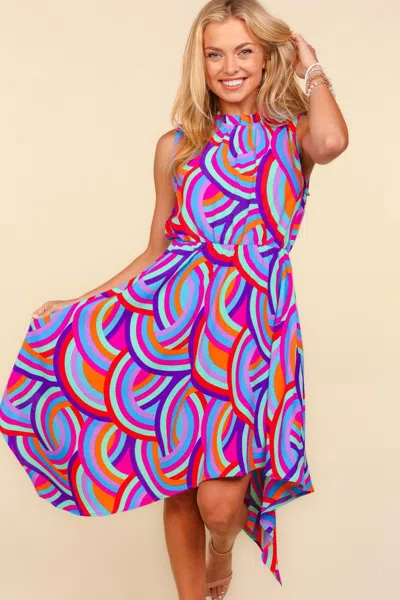 Truedames Haptics Full Size Mock Neck Sleeveless Printed Dress In Multi