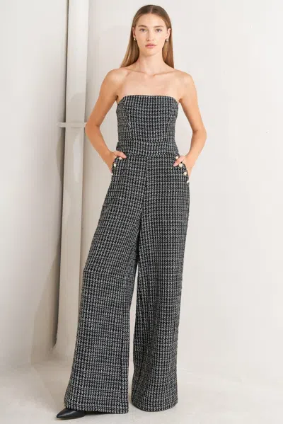 Truedames Haute Strapless Tweed Jumpsuit In Gray