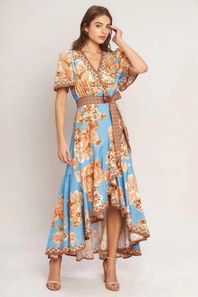 Truedames Havana Heat Woven Hi-lo Midi Dress In Blue