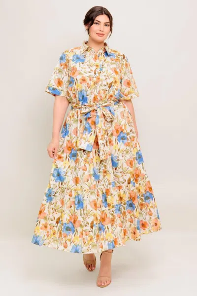 Truedames Hazel Dream Ivory Woven Midi Dress In Multi