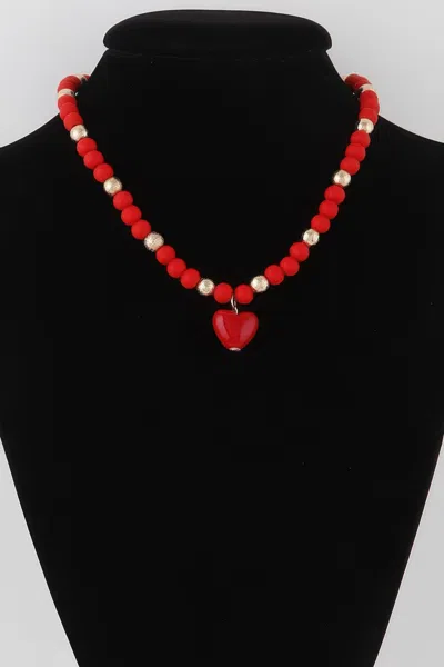 Truedames Heart Beaded Necklace In Red