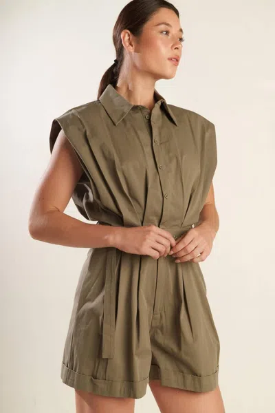 Truedames Heart Of A Woman Woven Romper In Green