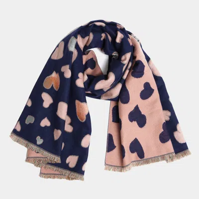 Truedames Heart Pattern Fringe Oblong Scarf In Multi