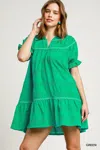 Truedames Heart Pattern Short Sleeve Ruffle Babydoll Dress In Green