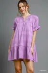 Truedames Heart Pattern Short Sleeve Ruffle Babydoll Dress In Purple