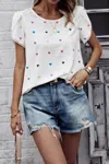 Truedames Heart Print Round Neck Loose Fit Shirt In White