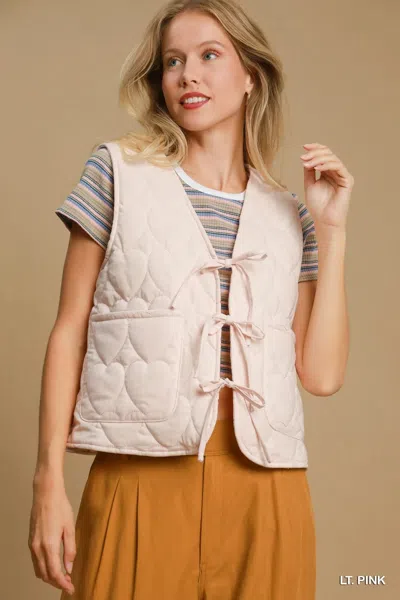 Truedames Heart Quilted Tie-front Vest In Neutral