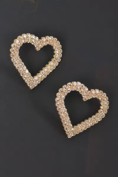 Truedames Heart Rhinestone Button Earring In Gold