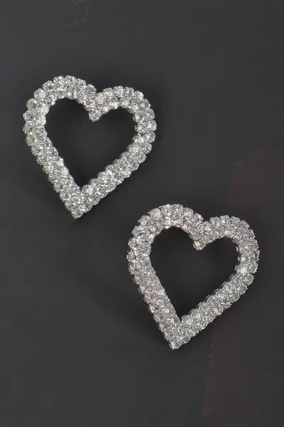 Truedames Heart Rhinestone Button Earring In Silver