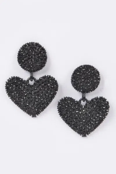 Truedames Heart Rhinestone Earrings In Black