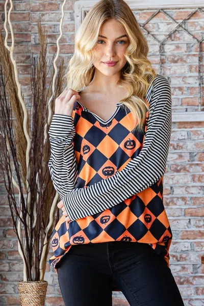 Truedames Heimish Full Size Checkered Contrast Striped Long Sleeve T-shirt In Multi