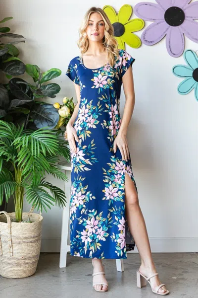 Truedames Heimish Full Size Floral Short Sleeve Slit Dress In Multi