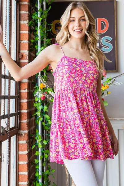 Truedames Heimish Full Size Floral Tie Shoulder Tiered Cami In Multi