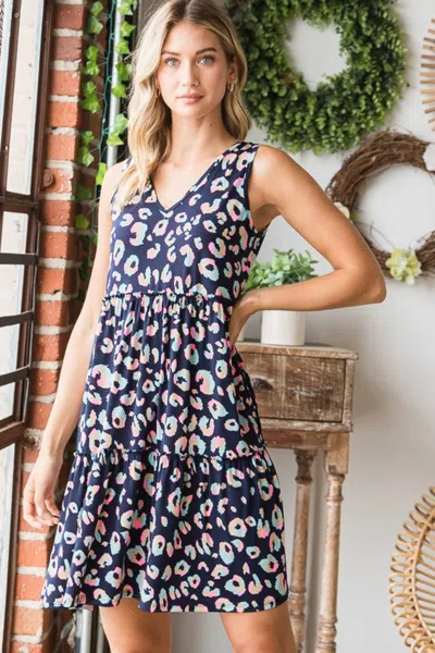 Truedames Heimish Full Size Leopard V-neck Ruffled Tank Dress In Multi