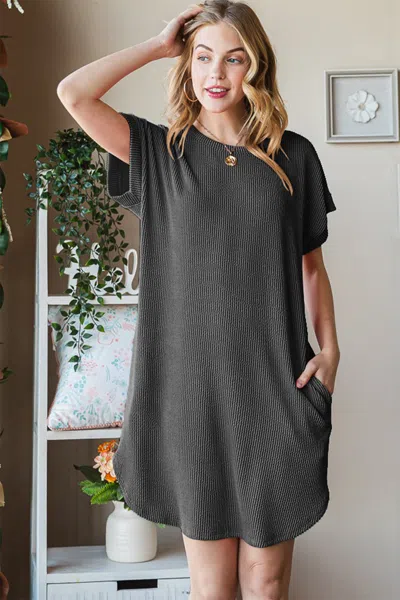Truedames Heimish Full Size Ribbed Round Neck Short Sleeve Tee Dress In Pink