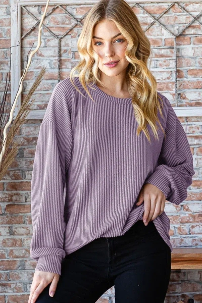 Truedames Heimish Full Size Round Neck Dropped Shoulder Blouse In Purple