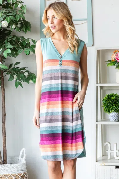 Truedames Heimish Full Size Striped Sleeveless V Neck Dress In Multi