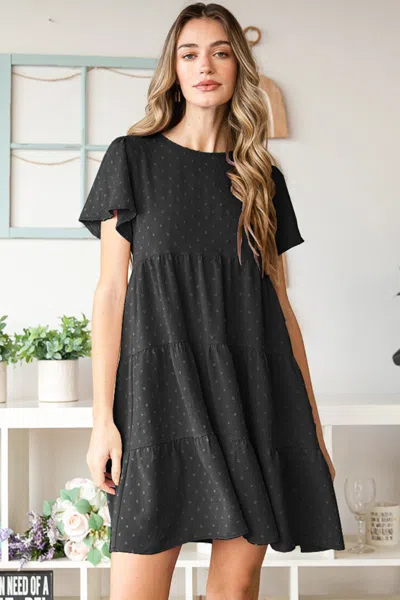 Truedames Heimish Swiss Dot Short Sleeve Tiered Dress In Black