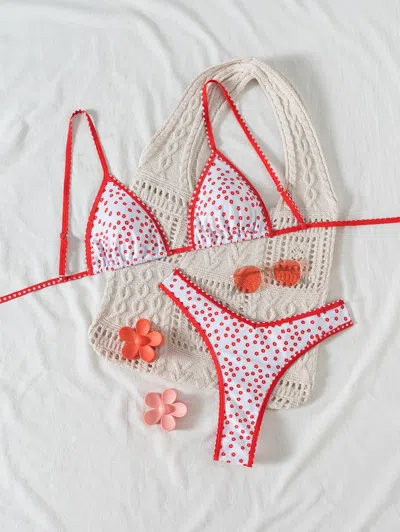 Truedames Hemming Contrasting Print Strap Sexy Bikini Split Swimsuit Batwing Short Sleeve Shirt W Plants Print In Orange