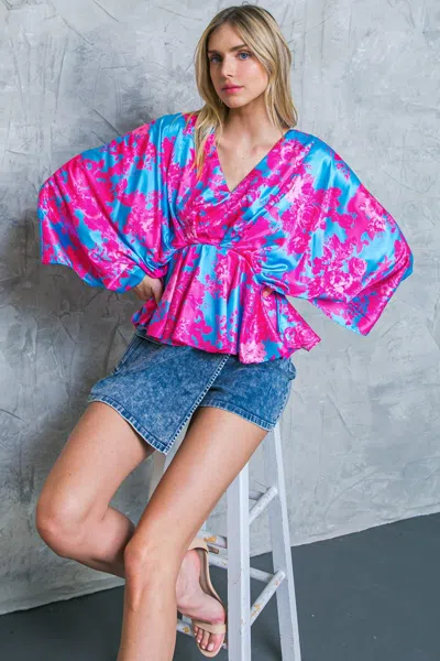 Truedames Here We Go Again Blue Woven Top In Multi