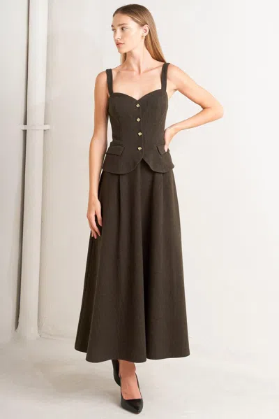Truedames Heritage Tailor Woven Midi Dress In Brown