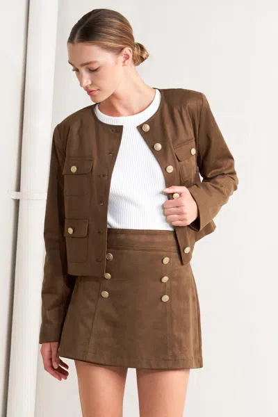Truedames Heritage Utility Faux Suede Jacket In Brown