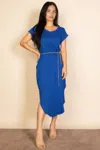 Truedames Hidden Pocket Batwing Sleeve V Neck Long Dress In Blue
