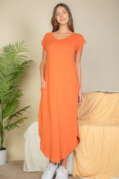Truedames Hidden Pocket Batwing Sleeve V Neck Long Dress In Orange