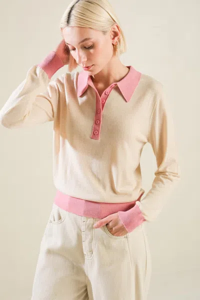 Truedames Hidden Reflections Sweater Polo Top In White