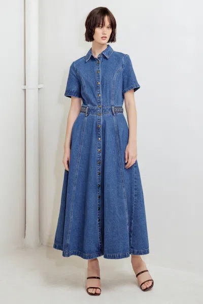Truedames Hidden Smile Denim Midi Ress In Blue