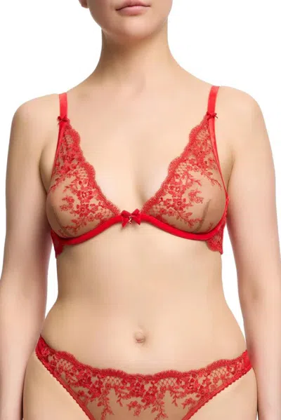 Truedames High Apex Sheer Bra With Deep Neckline And Supportive Design In Red