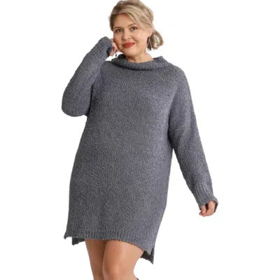 Truedames High Cowl Neck Bouclé Long Sleeve Sweater Dress In Gray