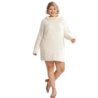 Truedames High Cowl Neck Bouclé Long Sleeve Sweater Dress In White