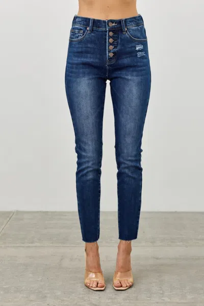 Truedames High Rise Ankle Skinny With Button Fly In Blue