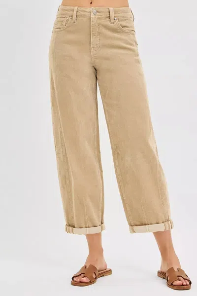 Truedames High Rise Crop Barrel Cordurory Pants In Brown