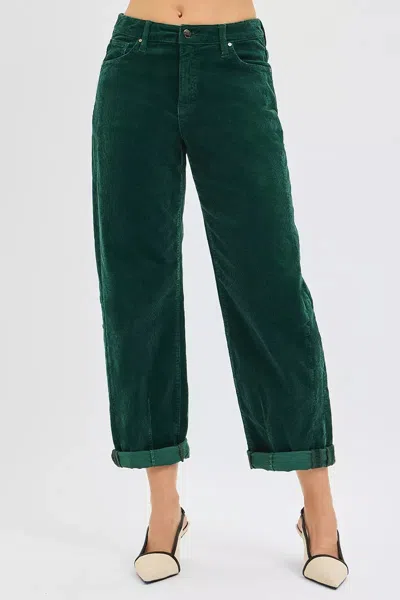 Truedames High Rise Crop Barrel Cordurory Pants In Green
