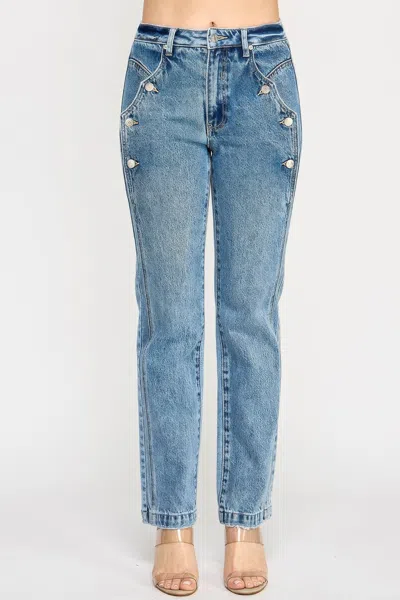Truedames High Rise Dad Jean With Scallop Pocket In Blue