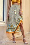 Truedames High Rise Drawstring Ruffled Maxi Skirt In Beige