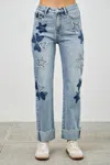 Truedames High Rise Star & Heart Patched Dad Jean W/stretch In Blue