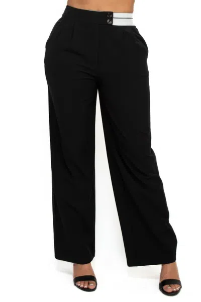 Truedames High-rise Wide Elastic Contrast Waist Pants In Black