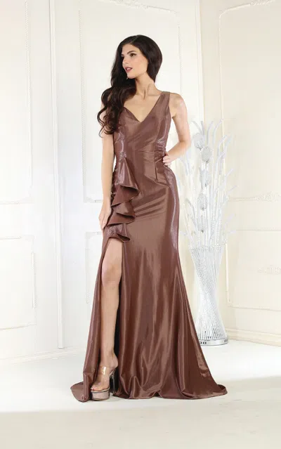 Truedames High Slit Mermaid Prom Dress In Brown
