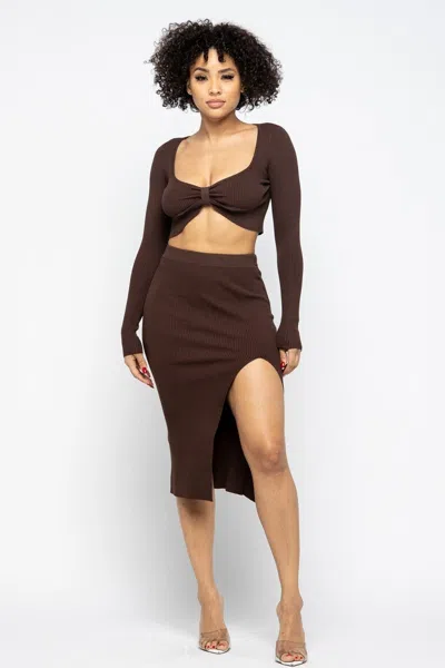 Truedames High Slit Skirt Set In Gold