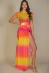 Truedames High Split Mesh Sheer Maxi Skirt In Yellow