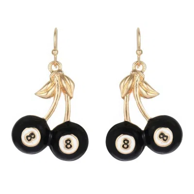 Truedames High Stakes 8 Ball Cherry French Wire Earrings In Black