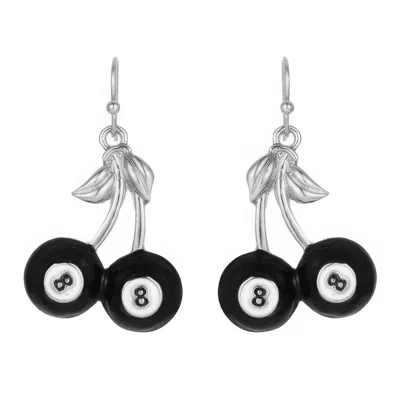 Truedames High Stakes 8 Ball Cherry French Wire Earrings In Black